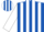 Royal blue, white lightning bolt, white stripes on sleeves