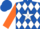 Royal blue, white star of david, white diamonds on orange sleeves, royal blue cap