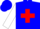 Blue, red cross on white sleeves, blue cap
