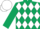 Dark green and white diamonds, white cap