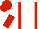 White, red braces, white and red halved sleeves, red cap