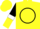 Yellow, black circle, black & yellow halved sleeves, white armlets, yellow cap