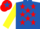 Royal blue, red stars, yellow sleeves, red cap, royal blue star