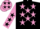 Black, mauve stars, mauve sleeves, black stars and stars on cap