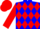 Blue, red diamonds, red crosses on sleeves, red cap