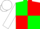 Green and red quartered, white sleeves and cap