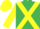 Emerald green, yellow cross sashes & sleeves, yellow cap