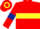 Red, yellow hoop, red sleeves, dark blue armlets, red and yellow hooped cap