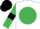 White, emerald green disc, emerald green sleeves, black armlets, black cap