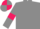 Grey body, grey arms, rose armlets, grey cap, rose quartered