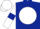 Dark blue body, white disc, white arms, dark blue armlets, white cap