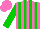 Rose body, green striped, green arms, rose cap, green striped