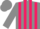 Grey body, rose striped, grey arms, grey cap, rose striped