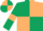 Dark green body, beige quartered, dark green arms, beige armlets, dark green cap, beige quartered