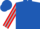 Royal blue, red shield, silver stripe on sleeves