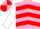 Pink, red chevrons, white sleeves, pink and red quartered cap
