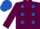 Maroon, royal blue spots, royal blue and maroon chevrons on sleeves, royal blue cap