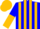 Blue, gold stripes, halved sleeves, gold cap