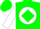 hunter green, white ball, green diamond on white sleeves, hunter green cap
