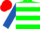 Green, white hoops, royal blue sleeves, red cap
