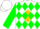 White, green 'sts' gold diamond frame, green diamonds and cuffs on sleeves