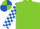 Apple green and royal blue qtd, white and royal blue checked slvs,apple green and royal blue qtd cap
