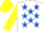 White, Royal Blue stars, Yellow sleeves and cap