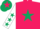 Rose body, dark green star, white arms, dark green stars, dark green cap, rose star