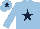 Light blue body, dark blue star, light blue arms, light blue cap, dark blue star