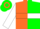 Orange and green halves, white hoop on sleeves