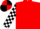 Red and black checks, black and white checked sleeves, red and black quartered cap