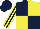 Dark blue and yellow (quartered), striped sleeves