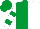 Emerald green & white halved, white & emerald green hooped sleeves, emerald green cap