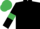 Black, emerald green armlets, emerald green cap