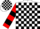 White, black blocks, red and black hoops on sleeves