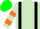 Light green, black braces, light green, orange hooped sleeves, green cap