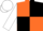 Orange, black quartered, white sleeves, white cap