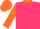 Cerise, orange collar, orange sleeves, orange cap