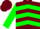 Wine, green chevrons, black hoops on green sleeves