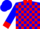 Dk blue, red blocks, red collar & cuffs