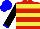 Red and yellow hoops, black sleeves, blue cuffs and cap