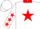 White, red star, white rockin teepee brand, red collar, white sleeves, red stars & cuffs