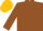 Brown, gold circled 's', brown sleeves, gold cap