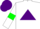 White body, purple triangle, white arms, green armlets, purple cap