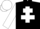Black body, white cross of lorraine, white arms, black hooped, white cap, black hooped