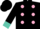 Black, turquoise dice, pink dots, turquoise cuffs