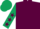 Maroon, dark green sleeves, maroon stars, dark green cap