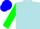 Powder blue, forest green 'jem', green sleeves, white diamond seam, blue cap, green 'jem'