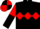 Black body, red triple diamond, white arms, black halved, white cap, black quartered