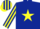 Dark blue, yellow star, dark blue, yellow striped sleeves, dark blue, yellow striped cap